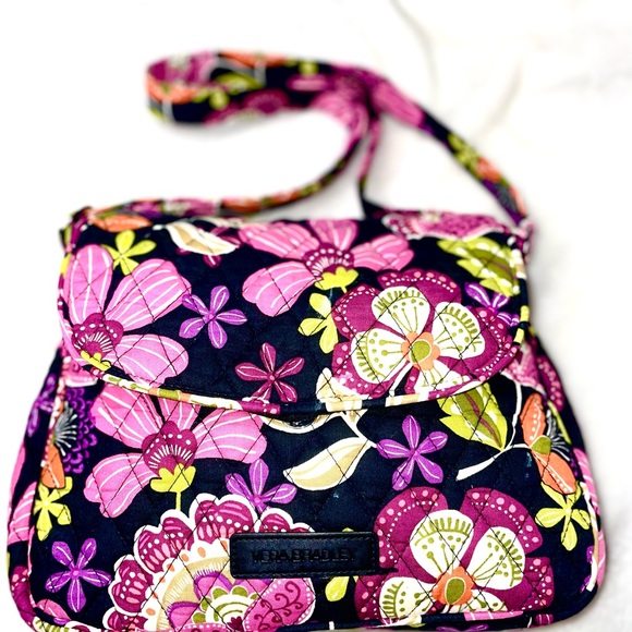 VERA BRADLEY CROSSBODY PINK PURPLE BLACK FLORAL PURSE 10x8x3 - Picture 14 of 14